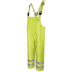Bulwark FR 10 oz. Hi-Visibility Rain Bib Overalls flame, resistant, retardant, frc, fire, arc, flash, visibility, high, viz, vis, bright, yellow, green, rainwear, waterproof, reflective, tape, striping, trim