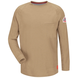 Bulwark iQ Series FR Long Sleeve T-Shirt - Khaki fire, flame, resistant, retardant, arc, flash, men's, mens, tee, crew, neck, pocket, frc