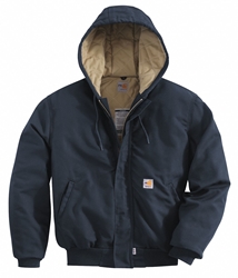Carhartt FR Duck Quilt-Lined Active Jac - Dark Navy flame, resistant, retardant, frc, solid, work, jacket, insulated, nomex, fire, arc, flash, water, repellent, wind, rugged, hooded