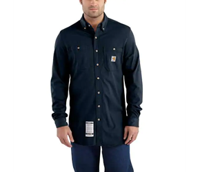 Carhartt FR Force Cotton Hybrid Button Down Shirt - Dark Navy flame, resistant, retardant, frc, solid, work
