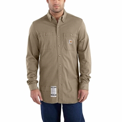 Carhartt FR Force Cotton Hybrid Button Down Shirt - Khaki flame, resistant, retardant, frc, solid, tan, brown, beige, work