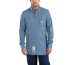 Carhartt FR Force Cotton Hybrid Button Down Shirt - Medium Blue flame, resistant, retardant, frc, solid, work, grey