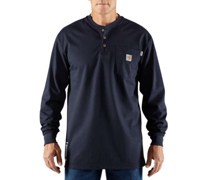 Carhartt FR Force Cotton Long Sleeve Henley - Dark Navy flame, resistant, retardant, frc, solid