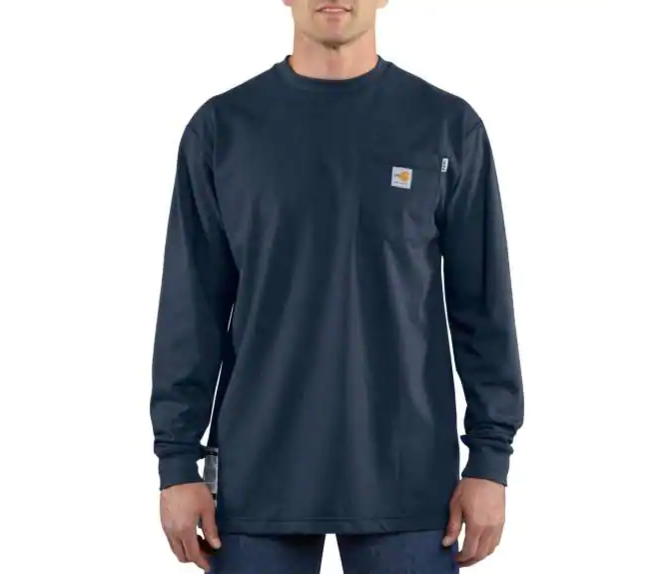 Carhartt FR Force Cotton Original Fit Long Sleeve Tee - Dark Navy flame, resistant, retardant, frc, solid,t-shirt