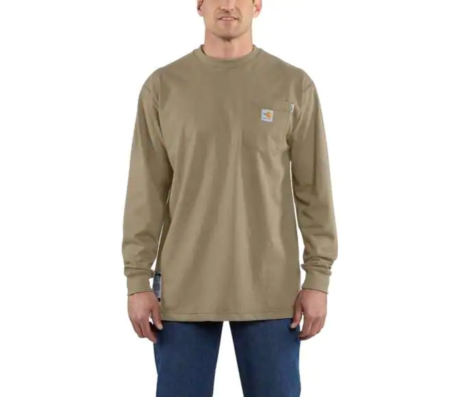 Carhartt FR Force Cotton Original Fit Long Sleeve Tee - Khaki flame, resistant, retardant, frc, solid,tan,beige,brown,t-shirt