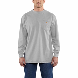 Carhartt FR Force Cotton Original Fit Long Sleeve Tee - Light Gray flame, resistant, retardant, frc, solid,grey,t-shirt