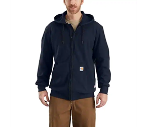 Carhartt FR Heavyweight Full Zip Hooded Sweatshirt in Dark Navy flame, resistant, retardant, front