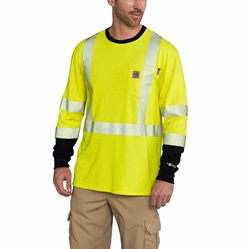 Carhartt FR Hi Vis Force Long Sleeve T-Shirt | Class 3 flame, resistant, retardant, frc, high, visibility, hivis, viz, bright, yellow, green, tee