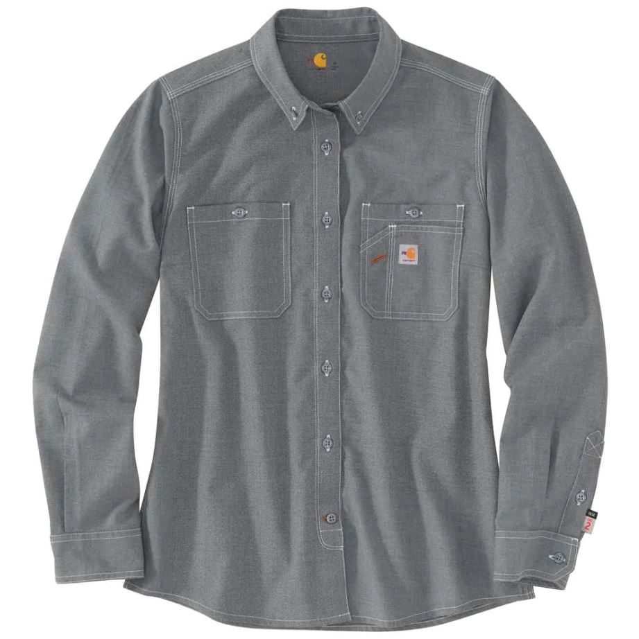 Carhartt Womens FR Force Relaxed Fit Lightweight Work Shirt - Gray flame, resistant, retardant, ladies, frc, button, down, grey, arc, fire, light