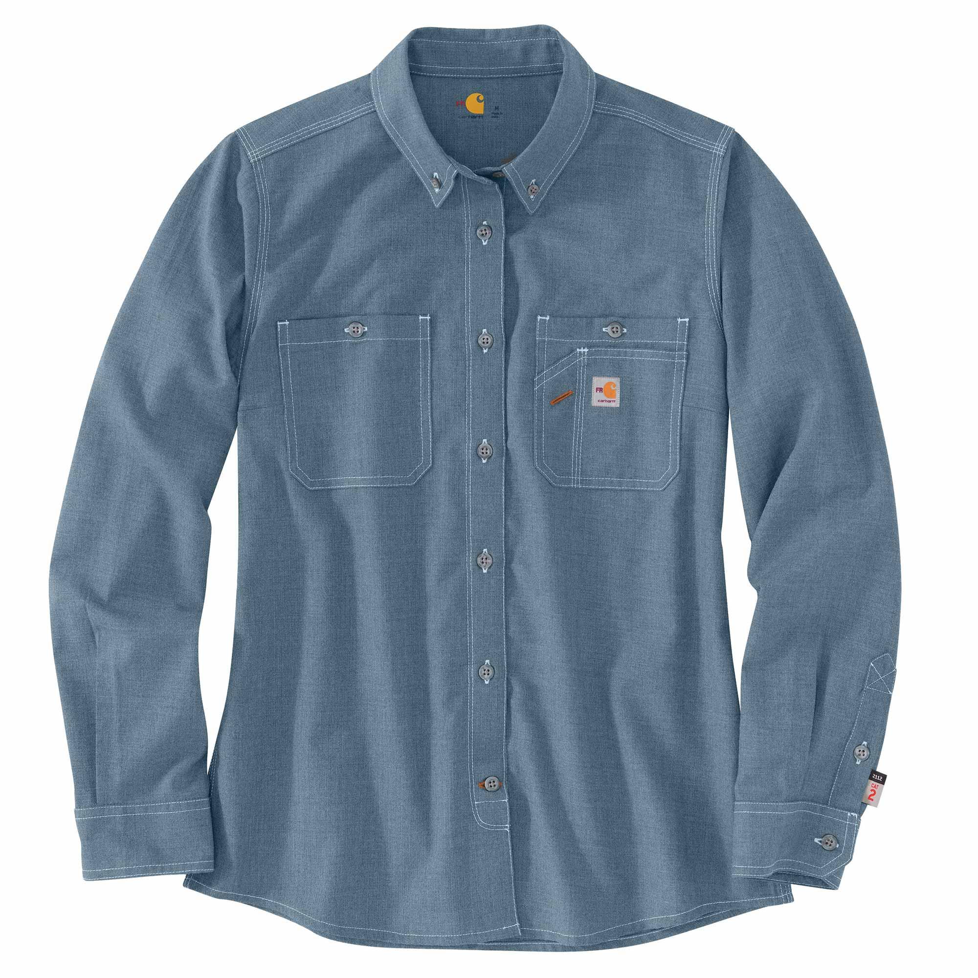 Carhartt Womens FR Force Relaxed Fit Lightweight Work Shirt - Steel Blue flame, resistant, retardant, ladies, frc, button, down, grey, arc, fire