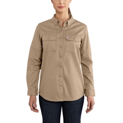 Carhartt Womens FR Rugged Flex Twill Shirt - Khaki flame, resistant, retardant, work, ladies, frc, tan, beige, brown