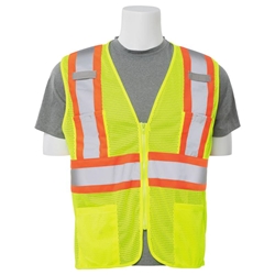 ERB Class 2 Hi-Vis Safety Vest with Contrast Trim - Non-FR flame, resistant, retardant, high, visibility, viz, trim, green, striping, type p, type r, p, r, type, cat 2, hi-vis, multi, pocket, pockets