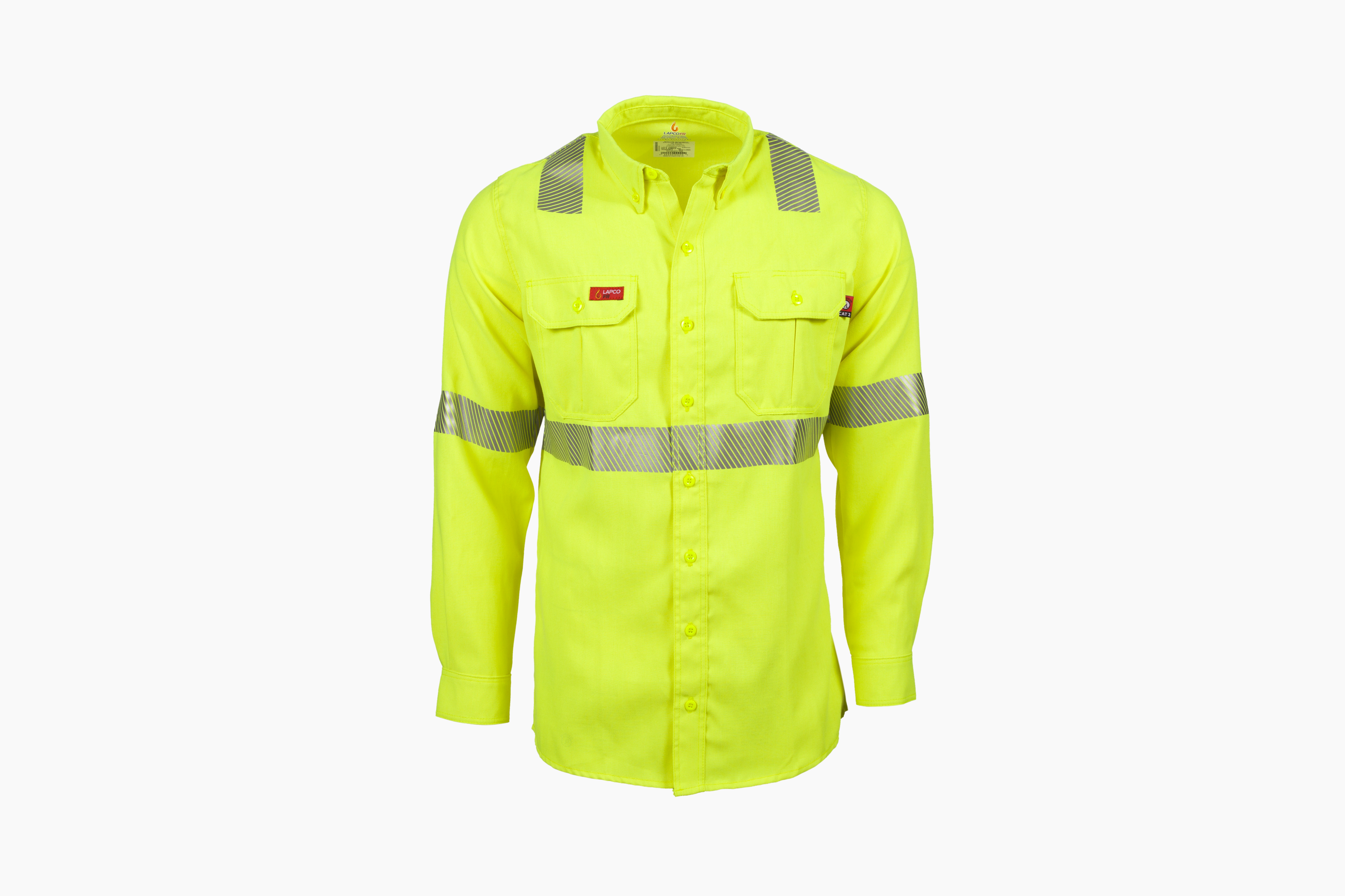 Lapco 5 oz. FR Tecasafe One Inherent Modern Hi-Viz Uniform Shirt - Class 2 flame, resistant, retardant, button down, class 2 hi-viz
