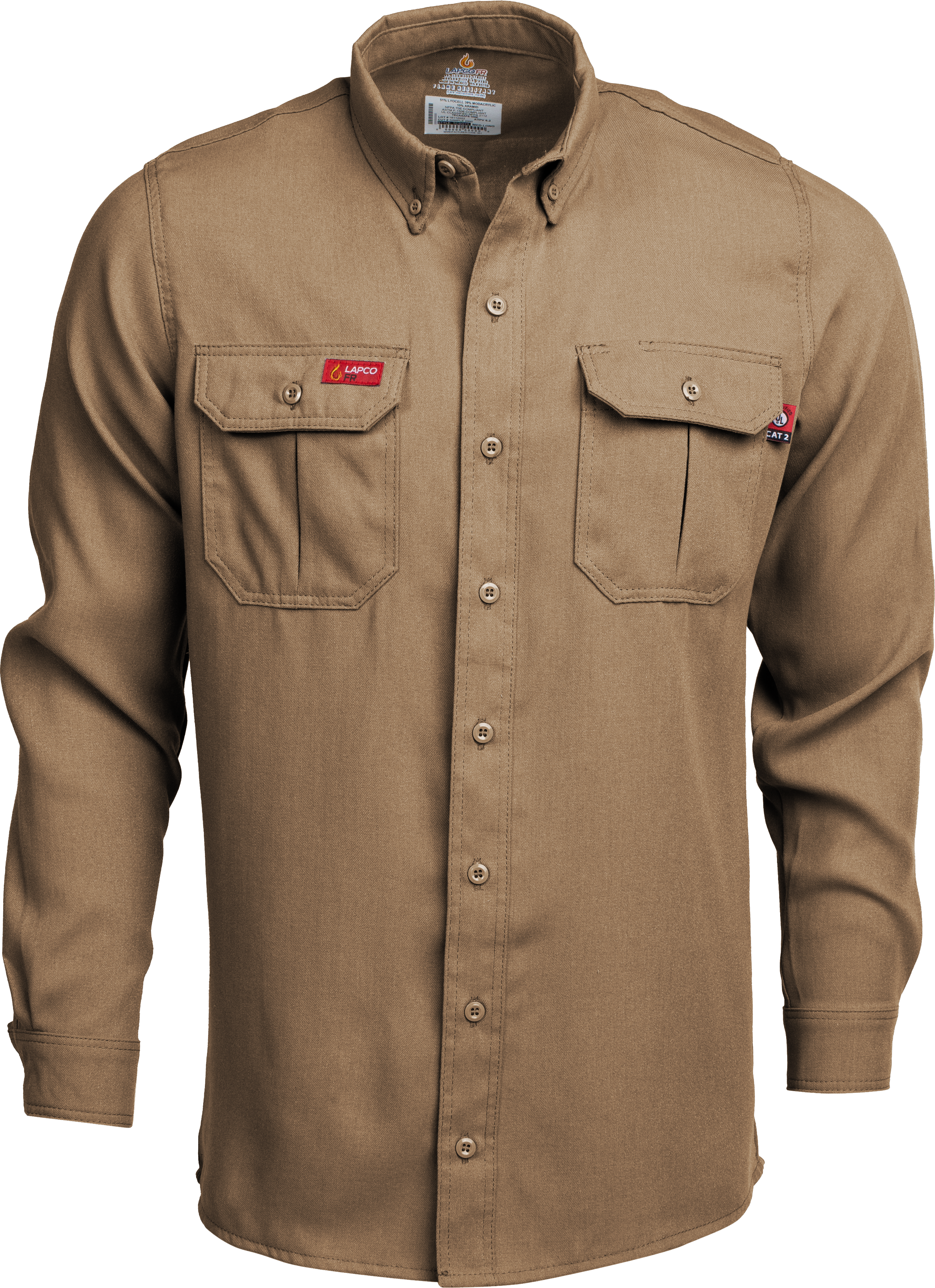 Lapco 5 oz. Tecasafe? One Inherent FR Modern Uniform Shirt - Khaki flame, resistant, retardant, button down, tecasafe, inherent