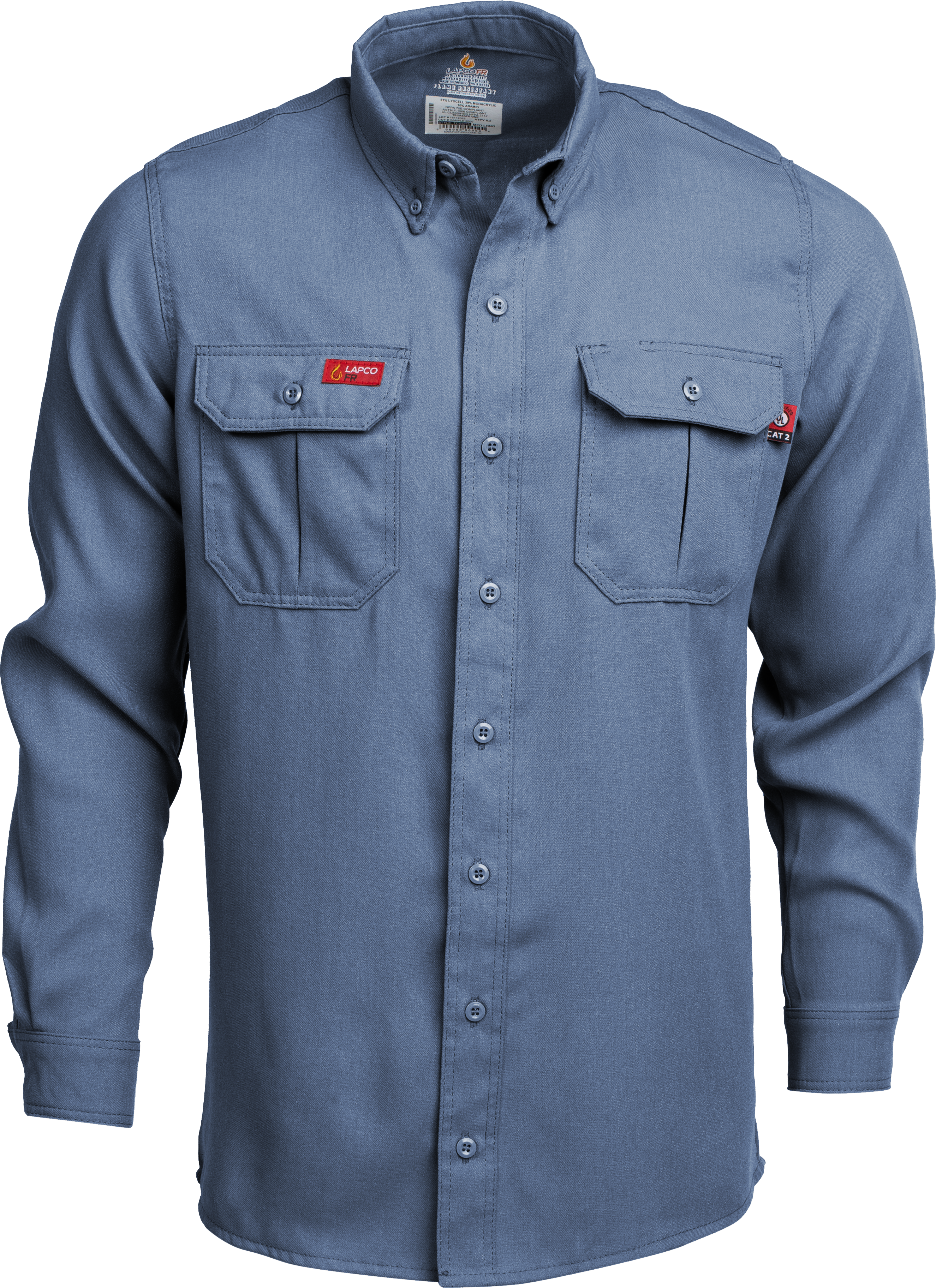Lapco 5 oz. Tecasafe? One Inherent FR Modern Uniform Shirt - Medium Blue flame, resistant, retardant, button down, tecasafe, inherent