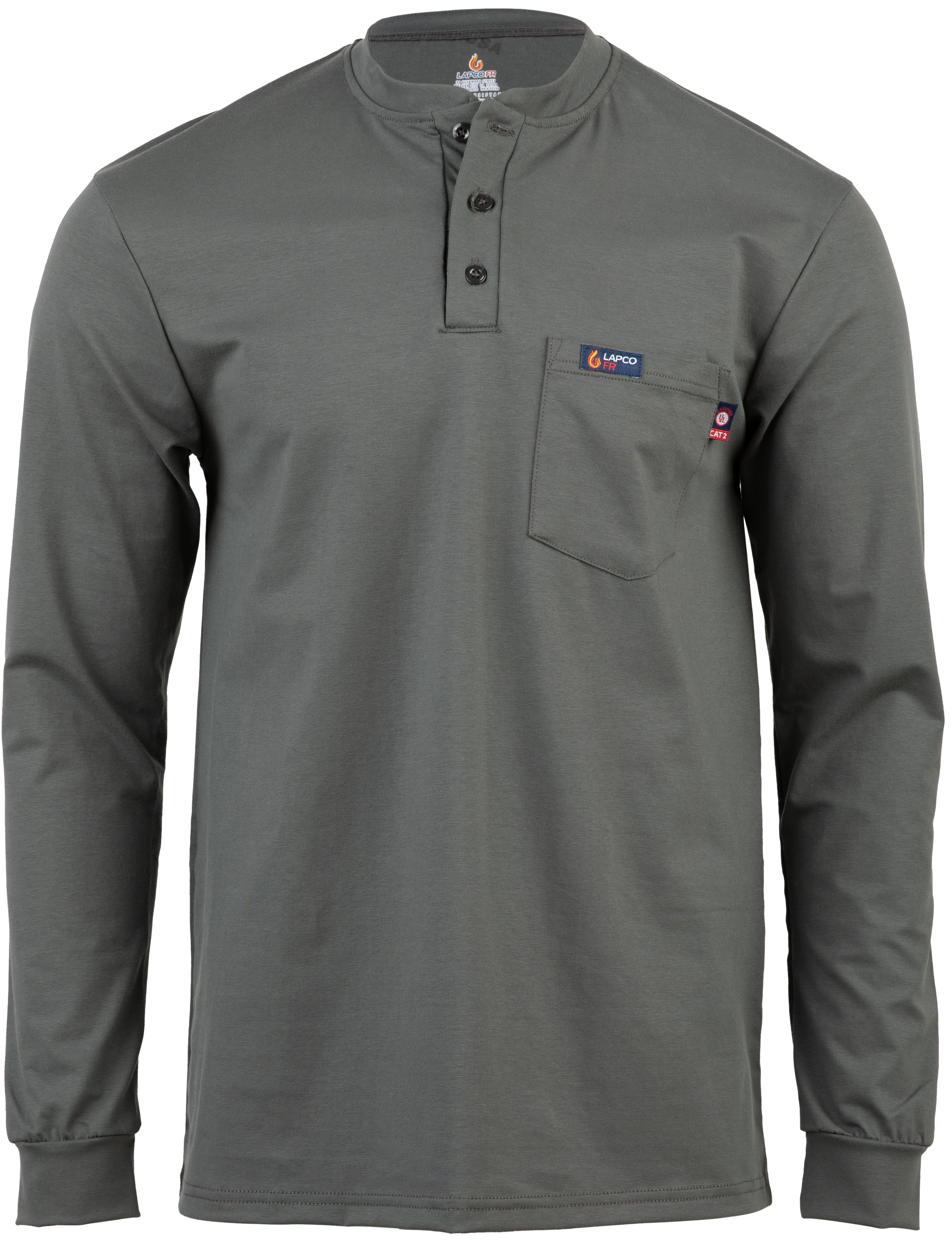 Lapco 6 oz. FR Henley Tee with Pocket - Gray flame, resistant, retardant, grey, lightweight