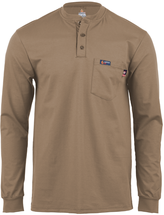 Lapco 6 oz. FR Henley Tee with Pocket - Khaki - FRT-HJE-6KH