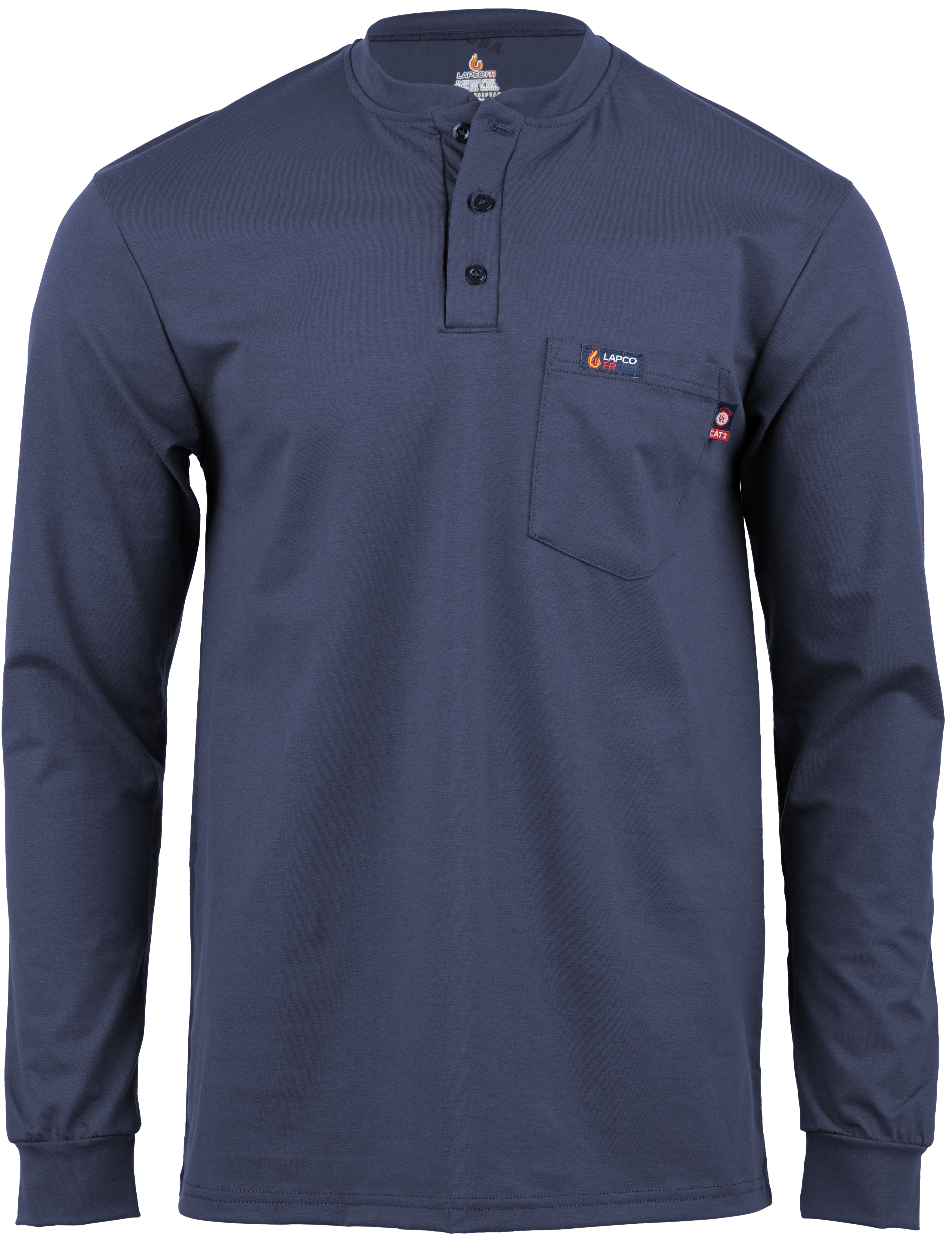 Lapco 6 oz. FR Henley Tee with Pocket - Navy flame, resistant, retardant, blue, lightweight