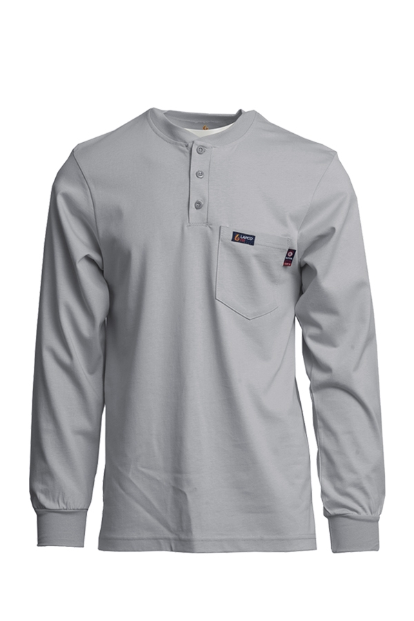 Lapco 7 oz. FR Henley Tee with Pocket - Gray flame, resistant, retardant, grey