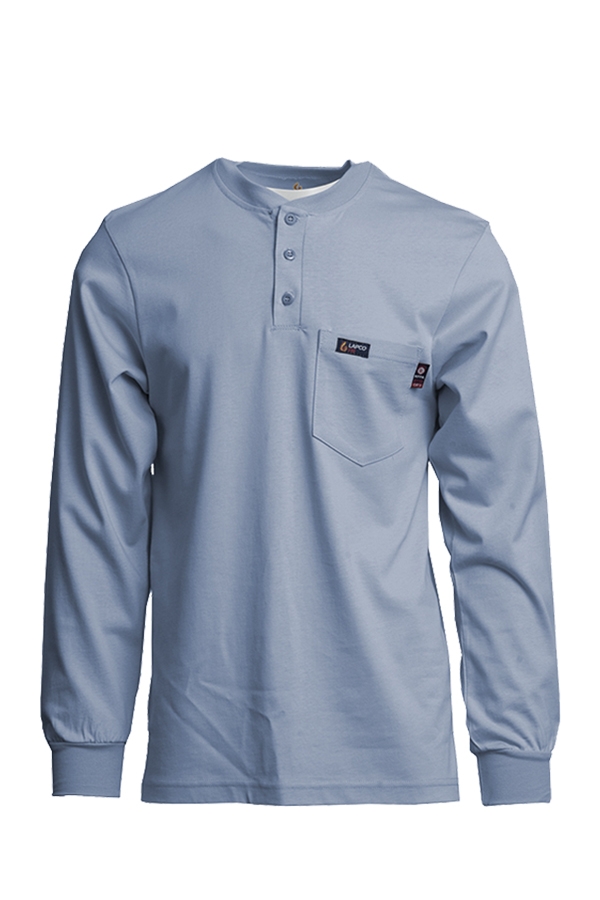 Lapco 7 oz. FR Henley Tee with Pocket - Medium Blue flame, resistant, retardant, light