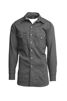 Lapco 7 oz. FR Western Pearl Snap Shirt - Gray flame, resistant, retardant, work, button down, grey