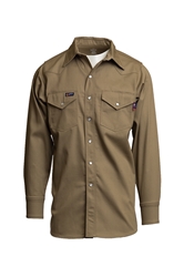 Lapco 7 oz. FR Western Pearl Snap Shirt - Khaki flame, resistant, retardant, work, button down