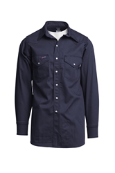 Lapco 7 oz. FR Western Pearl Snap Shirt - Navy flame, resistant, retardant, button down, pearlsnap
