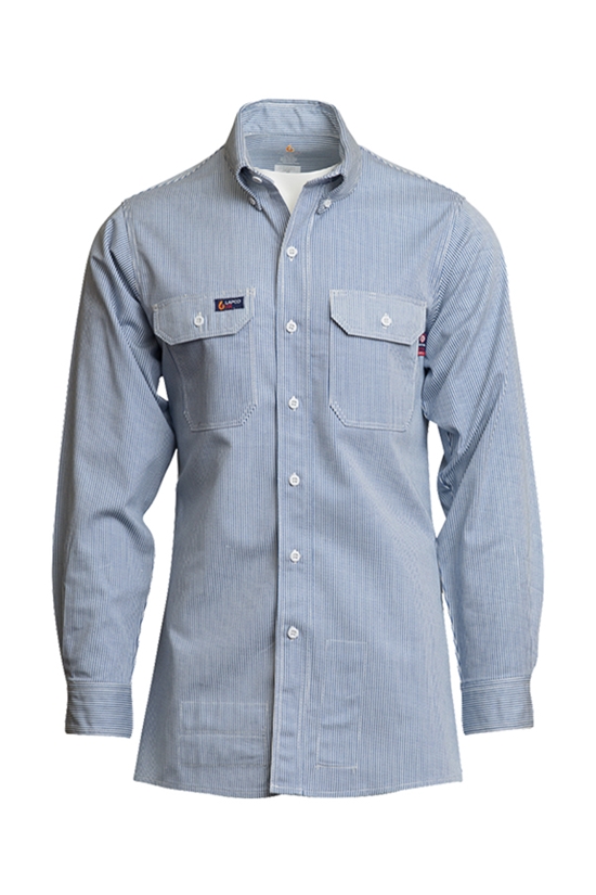 Lapco FR 7 oz. Blue/White Striped Uniform Shirt - IBW7