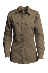 Lapco FR Womens DH Uniform Shirt - Khaki flame, resistant, retardant, work, button down, womens, ladies, westex, dual, hazard, tan, brown