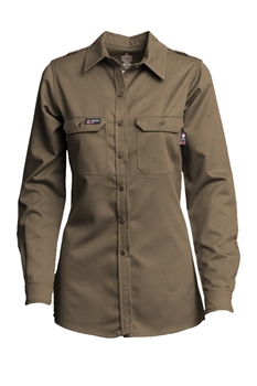 Lapco FR Womens DH Uniform Shirt - Khaki flame, resistant, retardant, work, button down, womens, ladies, westex, dual, hazard, tan, brown