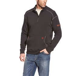 Mens Ariat FR Polartec Quarter-Zip Fleece Sweatshirt - Black flame, fire, resistant, frc, retardant, long sleeve, quarter, zip, grey, gray