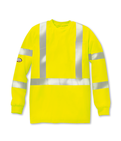 Rasco FR Hi Vis Long Sleeve Shirt with Reflective Trim - Yellow flame, resistant, retardant, high, visibility, viz, trim, green, striping
