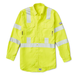 Rasco FR Hi Vis Uniform Shirt with Segmented Trim flame, resistant, retardant, high, visibility, viz, trim, green, striping