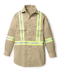 Rasco FR Uniform Shirt with Reflective Trim - Khaki flame, resistant, retardant, work, button down