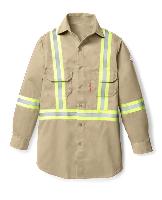 Rasco FR Uniform Shirt with Reflective Trim - Khaki - FR1403KH