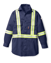 Rasco FR Uniform Shirt with Reflective Trim - Navy flame, resistant, retardant, work, button down