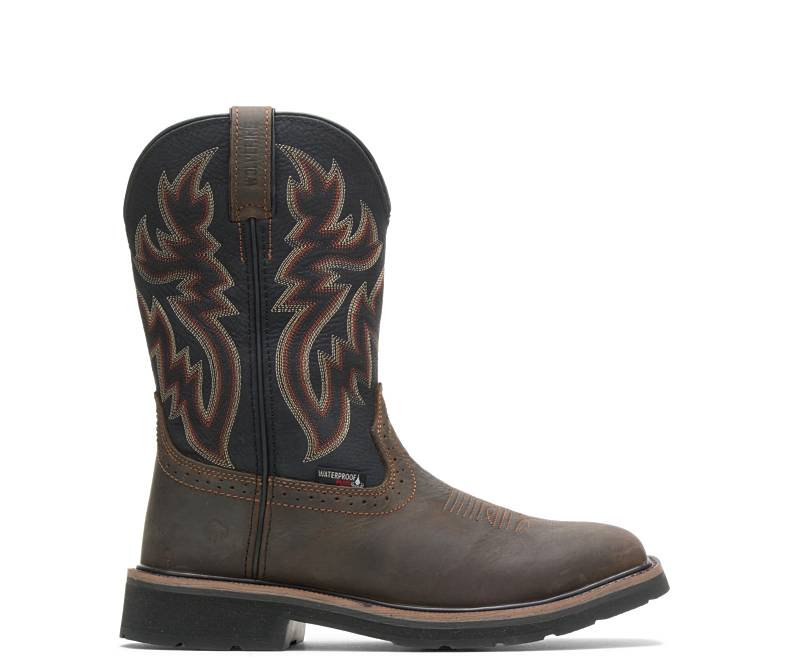 Wolverine Rancher Waterproof Wellington Steel Toe Work Boots - Black/Brown western