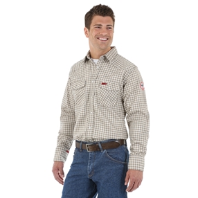 Wrangler FR Long Sleeve Light Weight Plaid Work Shirt